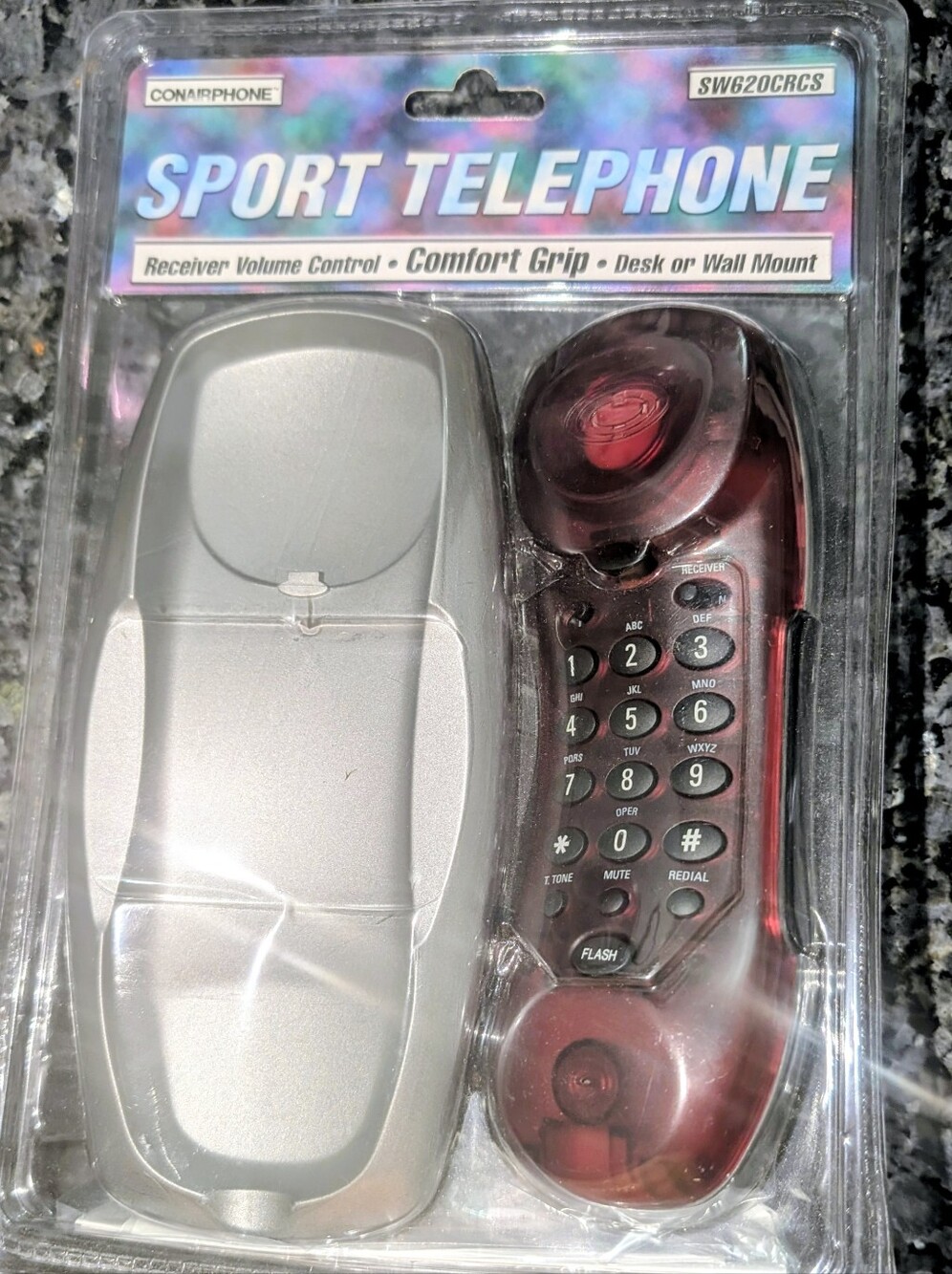 Vintage Conair Sport Touchtone Telephone Red Clear Handset Silver Phone NIB Y2K